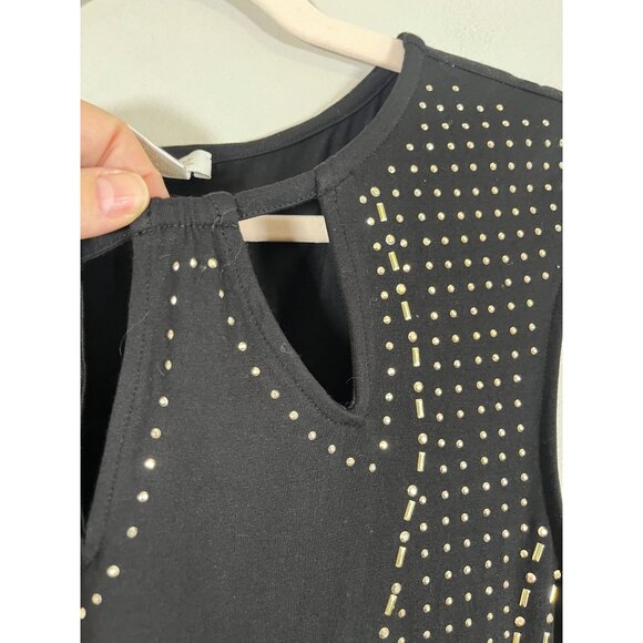 Retro Metallic Studs Cutout Beaded Top Black M Chic Classic Preppy Festive 90s - Picture 4 of 9